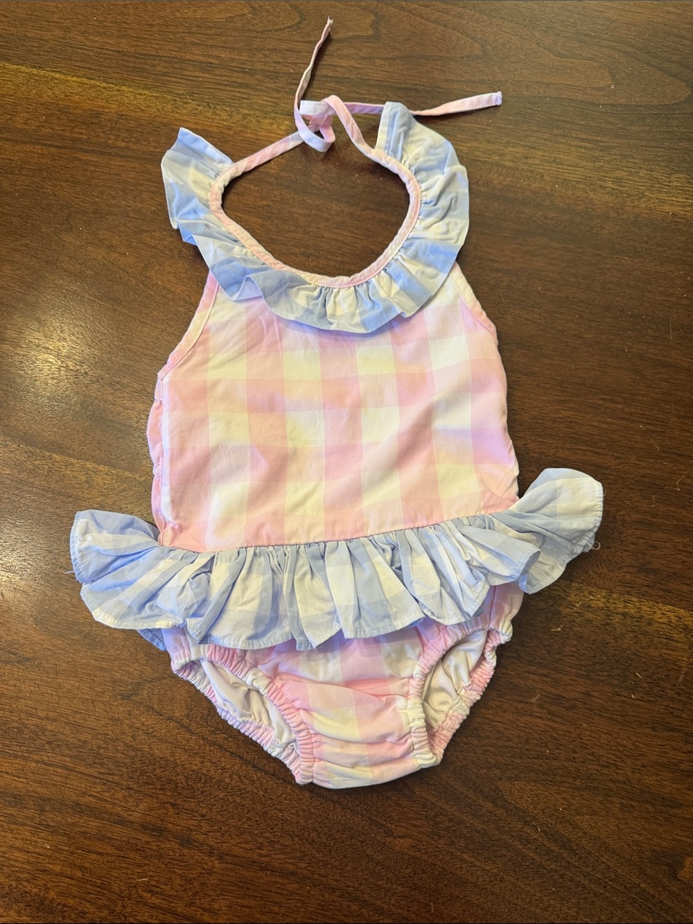 C& L Girls' Pink & Lavender Ruffle One-Piece Swimsuit - Kids Swim
